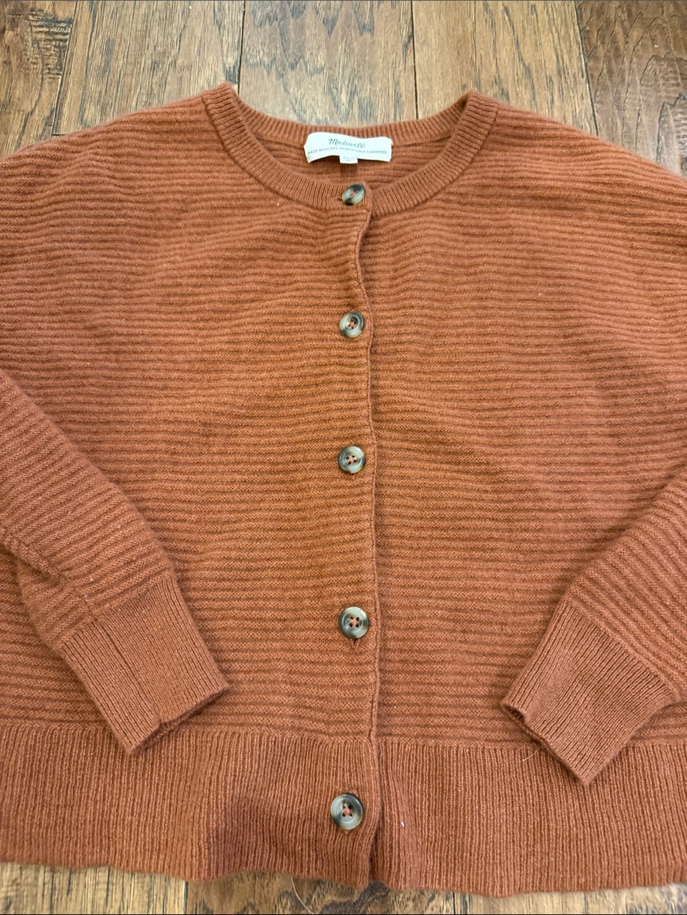 Madewell Rust Ribbed Button-Front Women's Cardigan, XXSmall - Picture 3 of 6